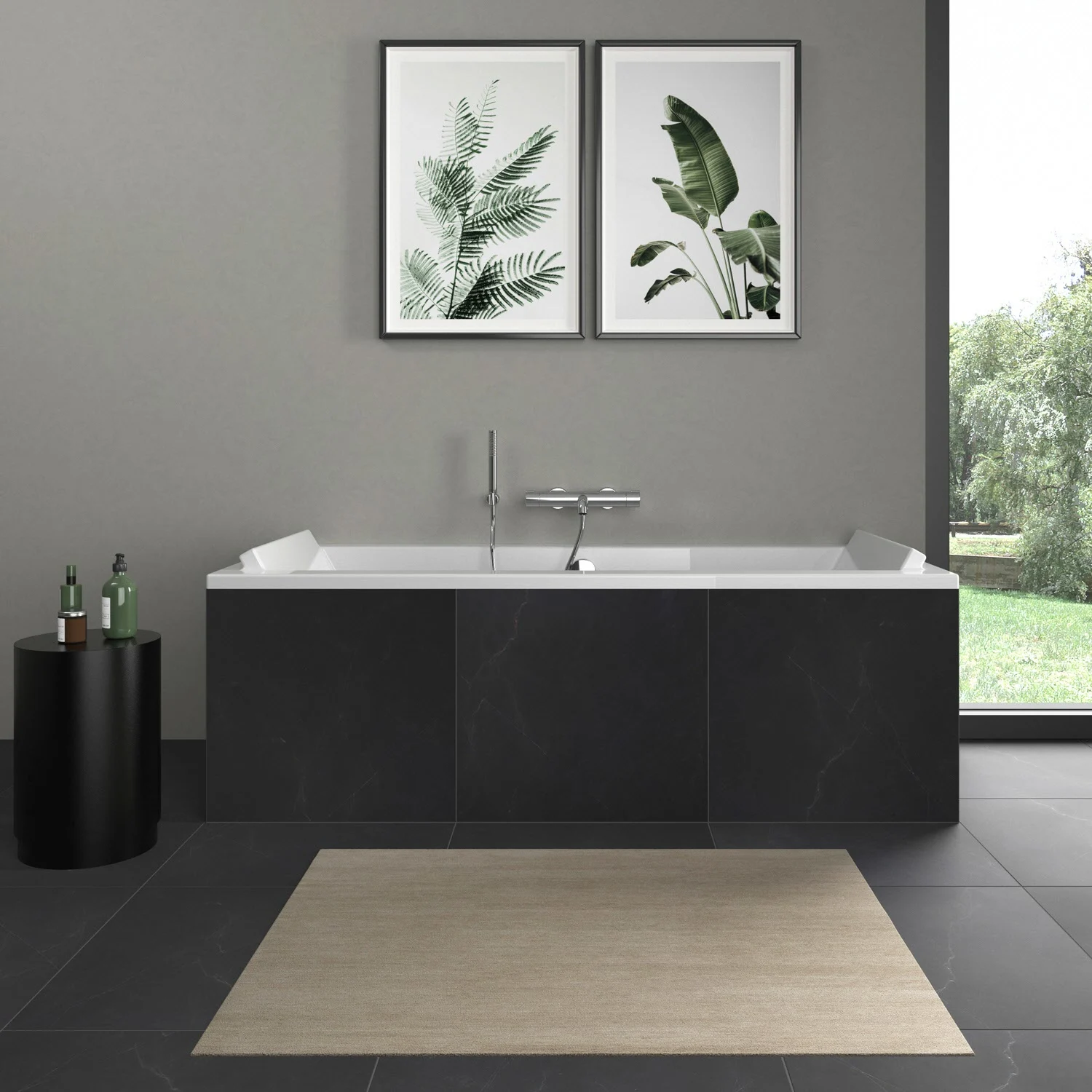 Wanna w nowoczesnej łazience z obrazami roślin, Duravit