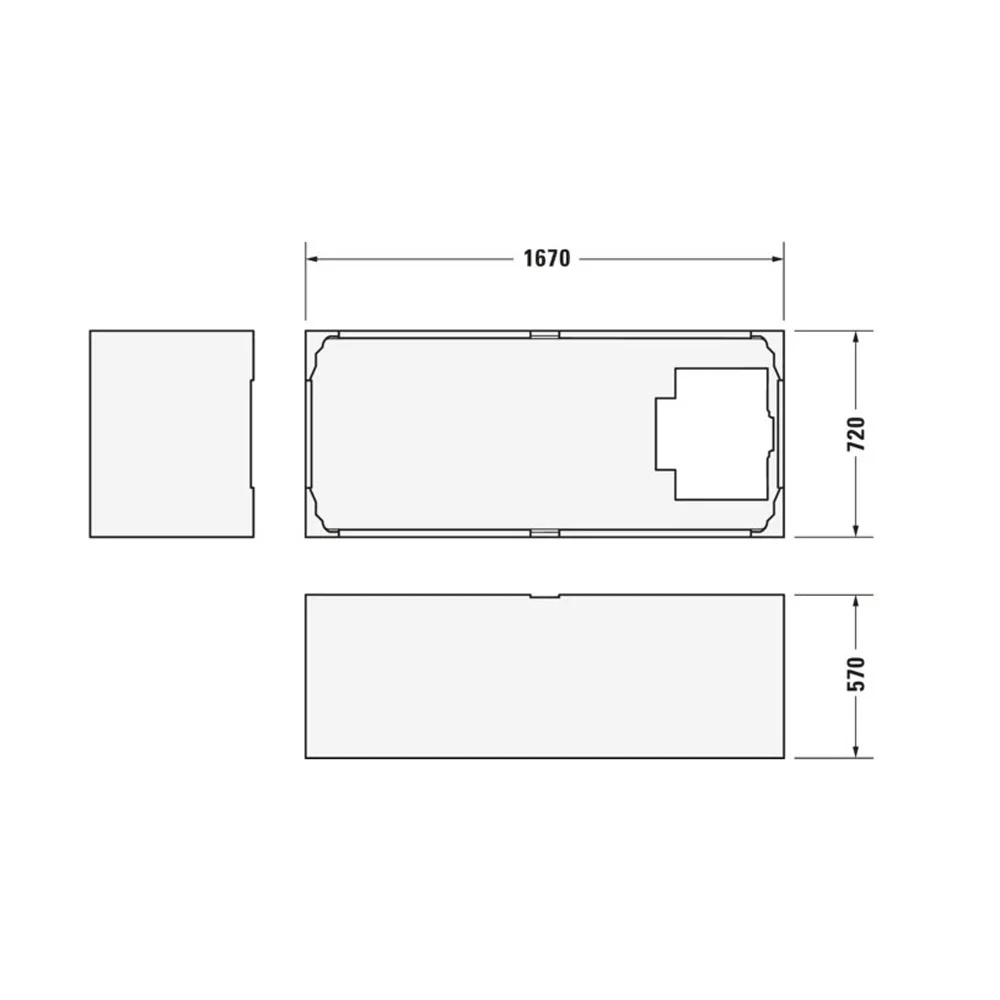 Rysunek techniczny wanny z wymiarami, Duravit