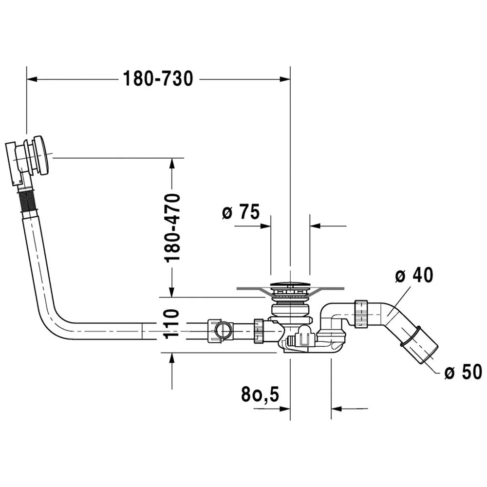 Duravit Ab-, Ein- und Überlaufgarnitur Quadroval mit Bodenzulauf für Whirlwannen Bild 2