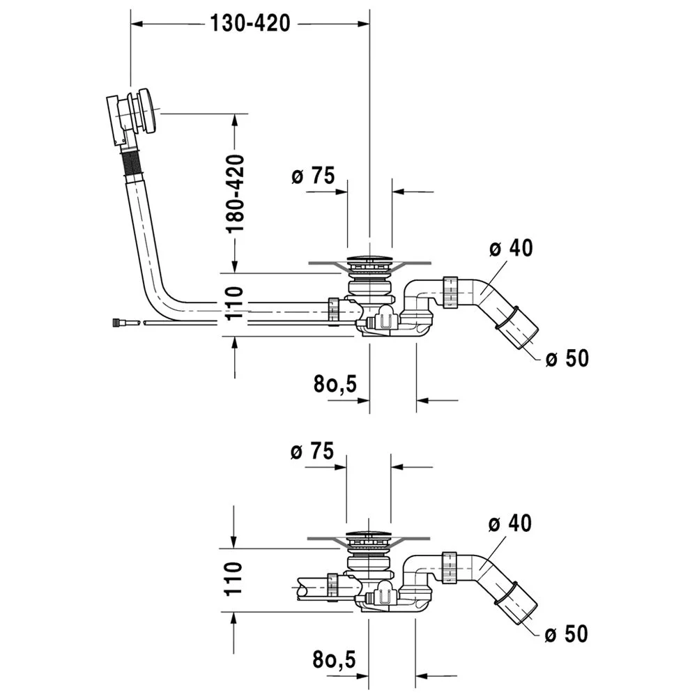 Duravit Ab- und Überlaufgarnitur Quadroval mit Bodenzulauf Bild 2