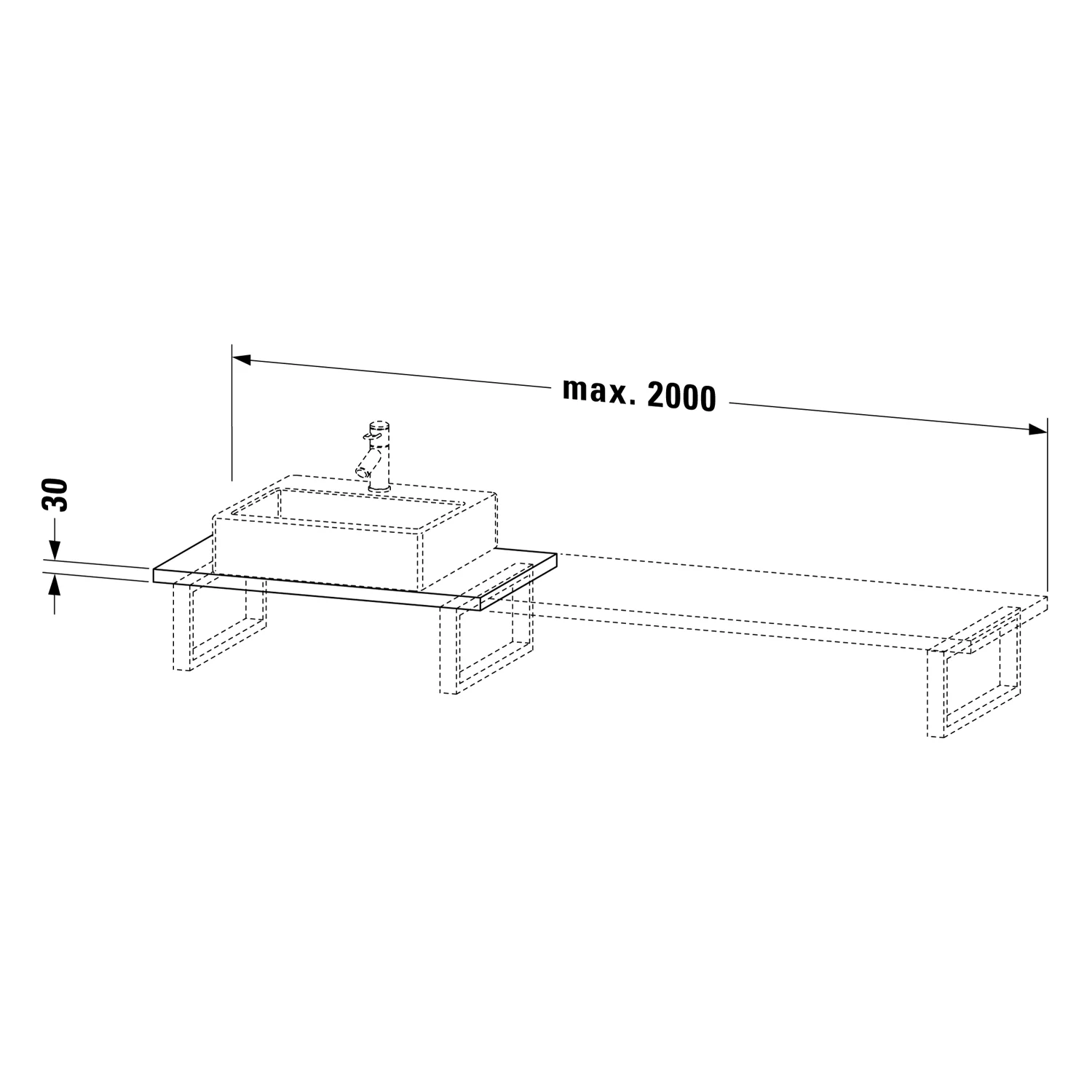 Rysunek techniczny umywalki z wymiarami, Duravit