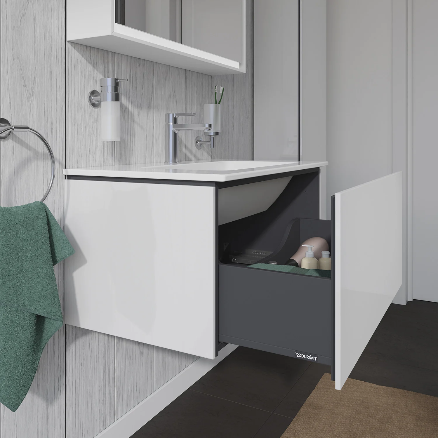 Duravit L-Cube Waschtischunterbau wandhängend mit 1 Auszug, 82 x 48,1 cm, Becken mittig Bild 3