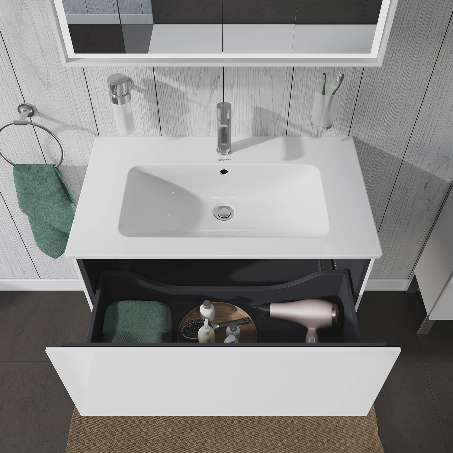 Duravit L-Cube Waschtischunterbau wandhängend mit 1 Auszug, 82 x 48,1 cm, Becken mittig Bild 6