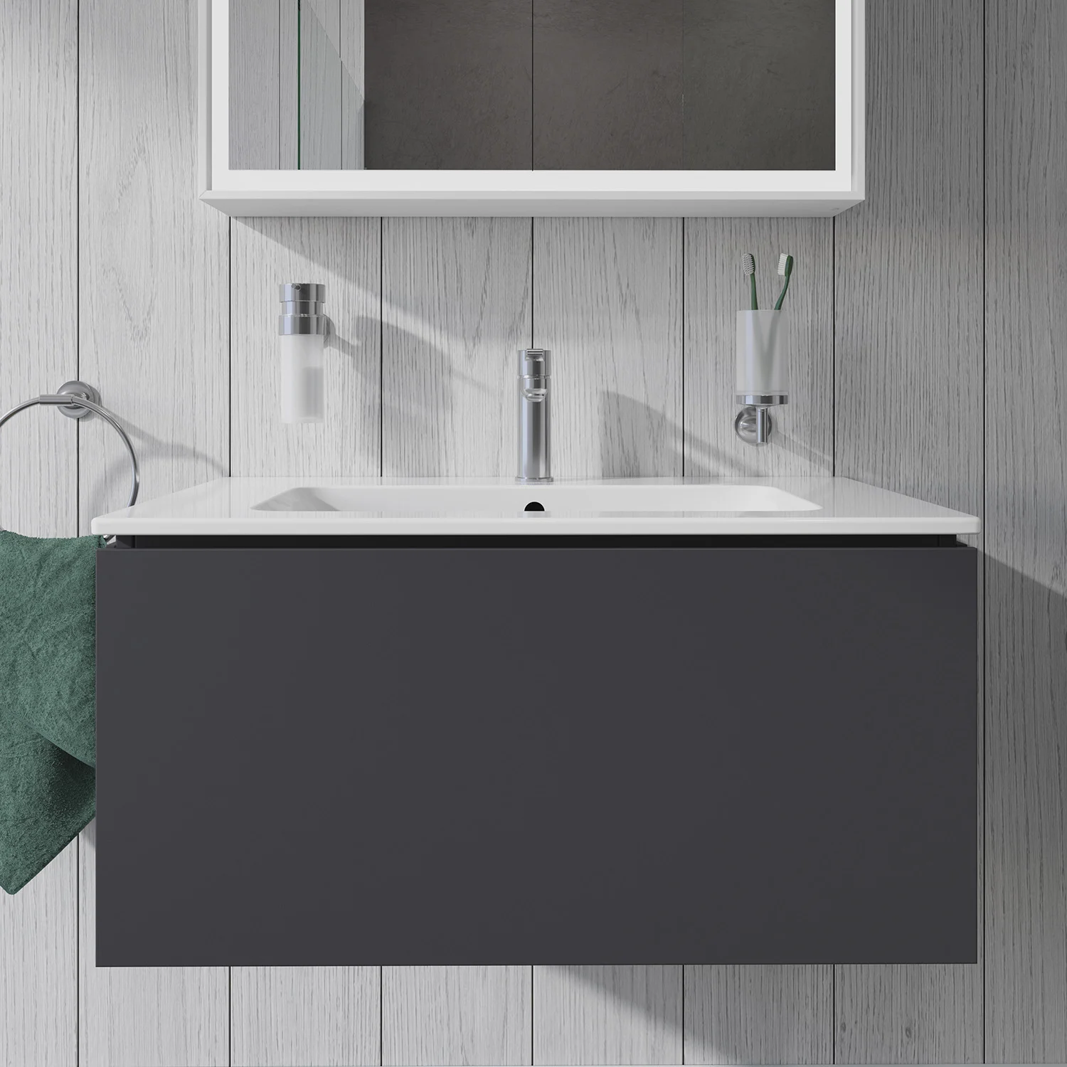 Duravit L-Cube Waschtischunterbau wandhängend mit 1 Auszug, 82 x 48,1 cm, Becken mittig