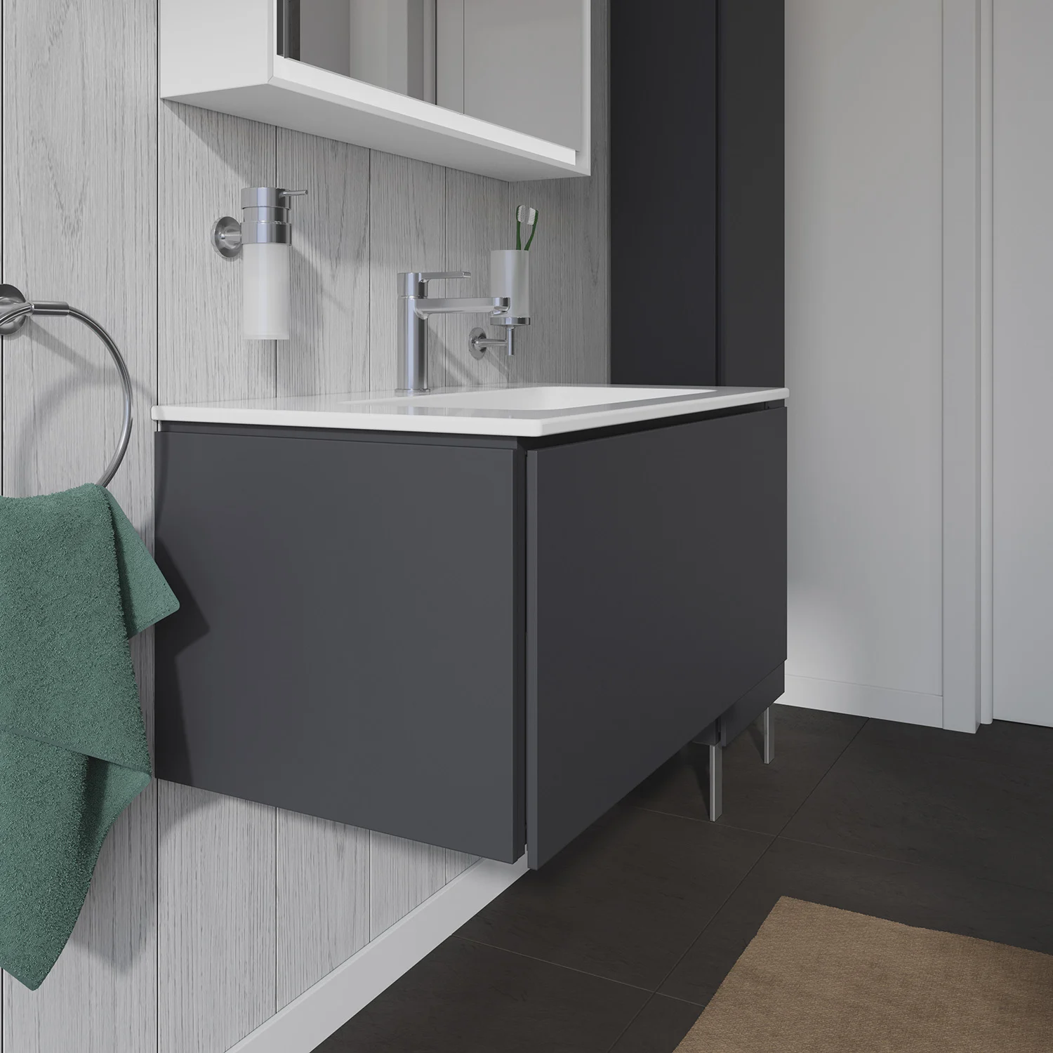 Duravit L-Cube Waschtischunterbau wandhängend mit 1 Auszug, 82 x 48,1 cm, Becken mittig Bild 2