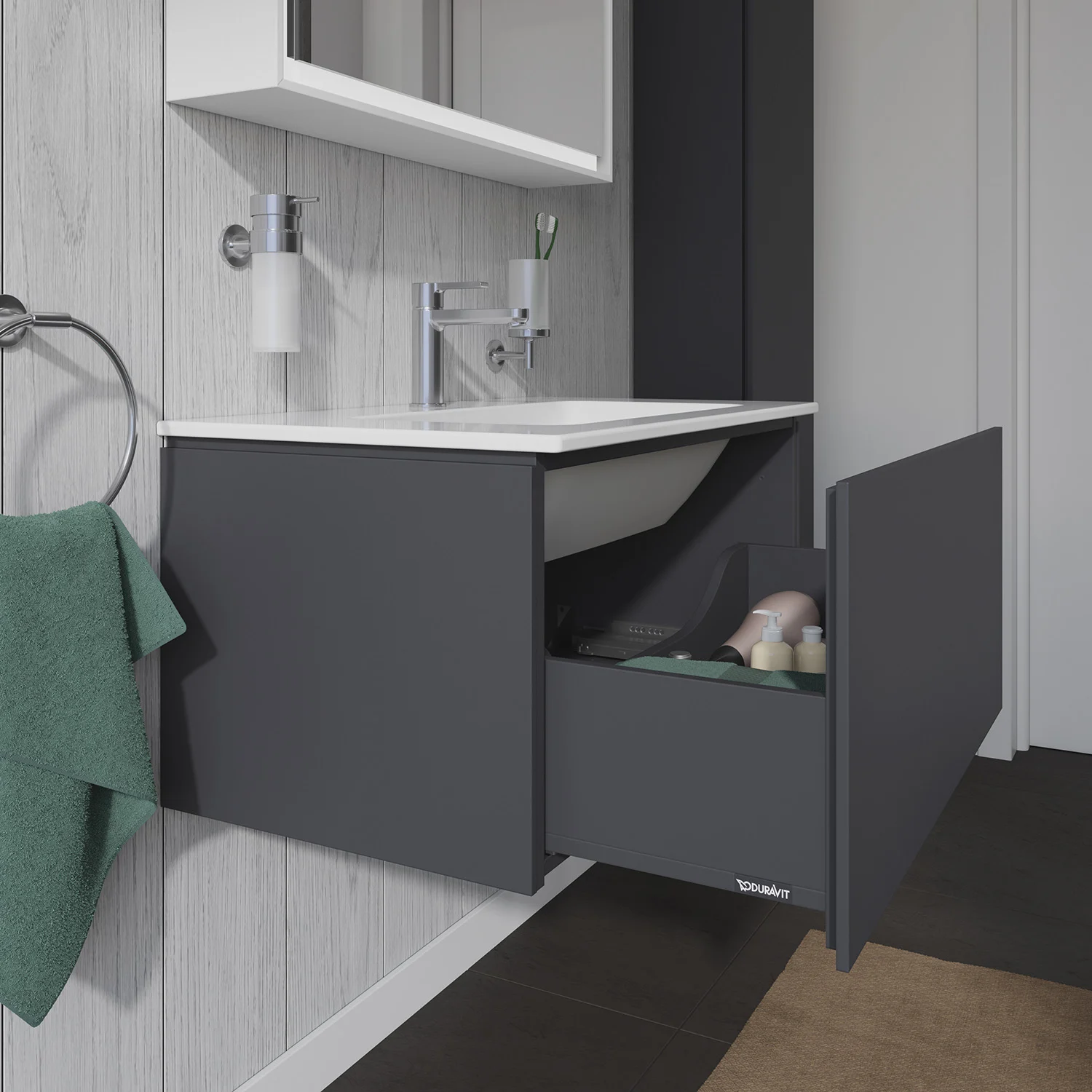 Duravit L-Cube Waschtischunterbau wandhängend mit 1 Auszug, 82 x 48,1 cm, Becken mittig Bild 3