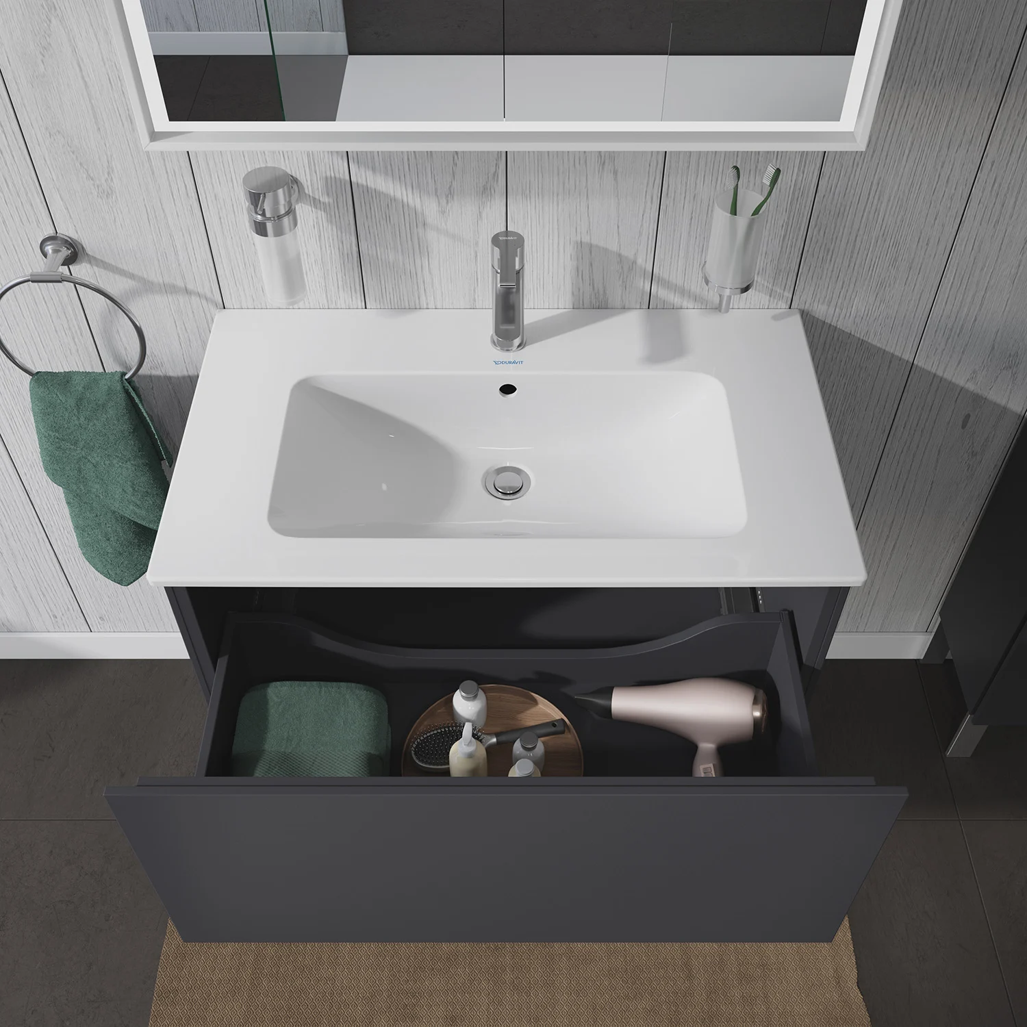 Duravit L-Cube Waschtischunterbau wandhängend mit 1 Auszug, 82 x 48,1 cm, Becken mittig Bild 6
