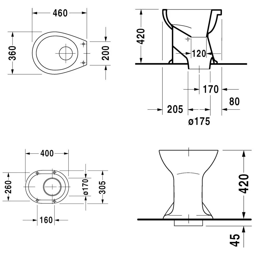 Duravit Design Classics Stand WC Duraplus Trockenklosett 46 cm Bild 2