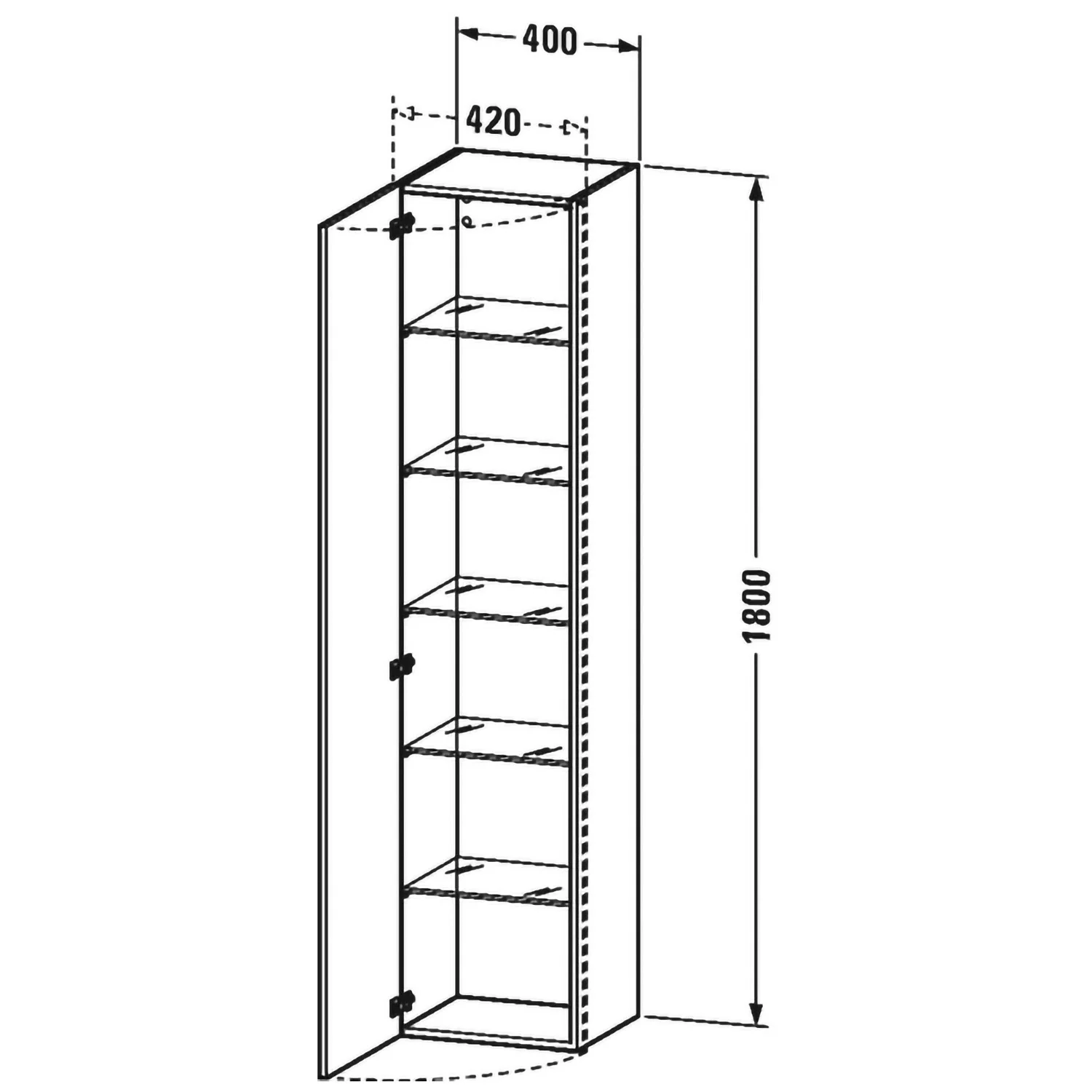Rysunek techniczny wysokiej szafki z wymiarami, Duravit
