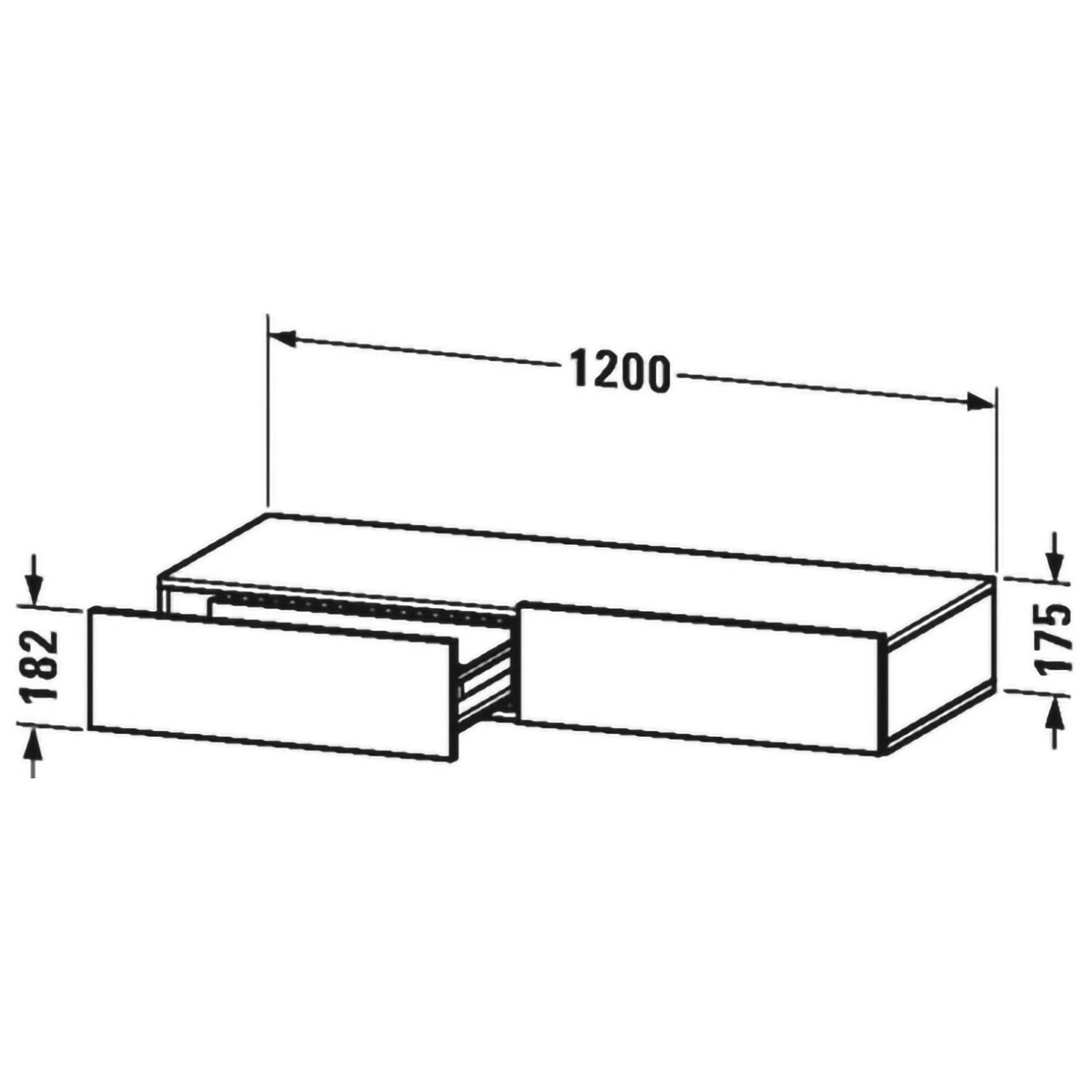 Rysunek techniczny szuflady z wymiarami, Duravit
