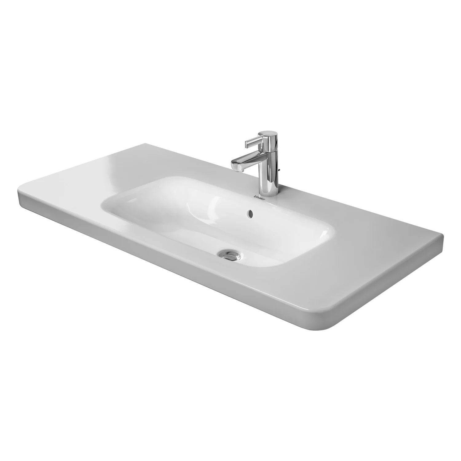 Biała umywalka z baterią widok z przodu, Duravit