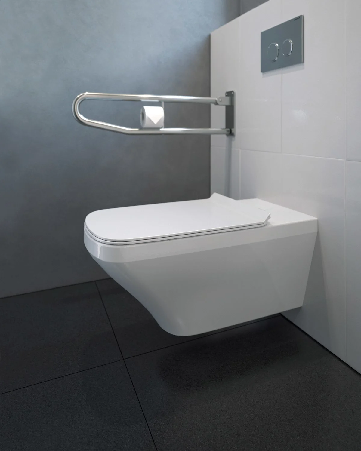 Toaleta podwieszana z uchwytem w łazience, Duravit