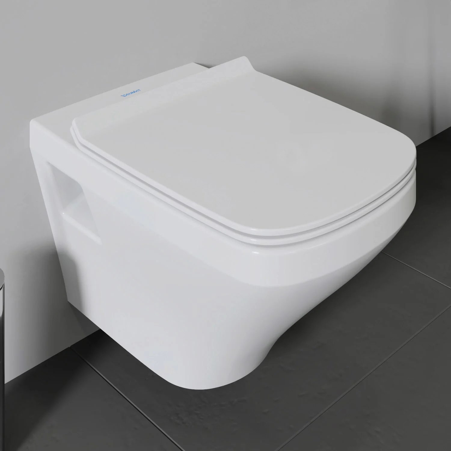 Zbliżenie na wiszącą toaletę w łazience, Duravit
