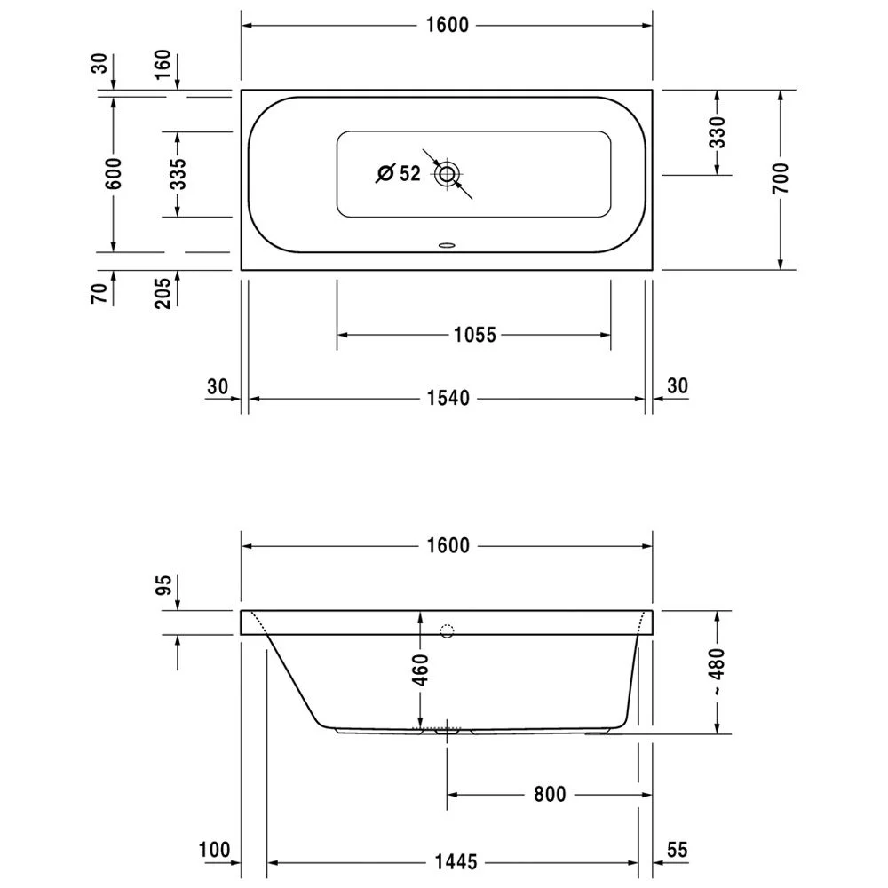 Duravit Happy D.2 Badewanne Rechteck 160 x 70 cm, Rückenschräge links Bild 2