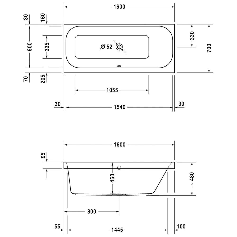 Duravit Happy D.2 Badewanne Rechteck 160 x 70 cm, Rückenschräge rechts Bild 2