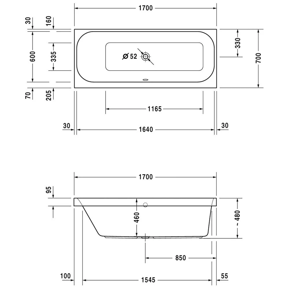 Duravit Happy D.2 Badewanne Rechteck 170 x 70 cm, Rückenschräge links Bild 2