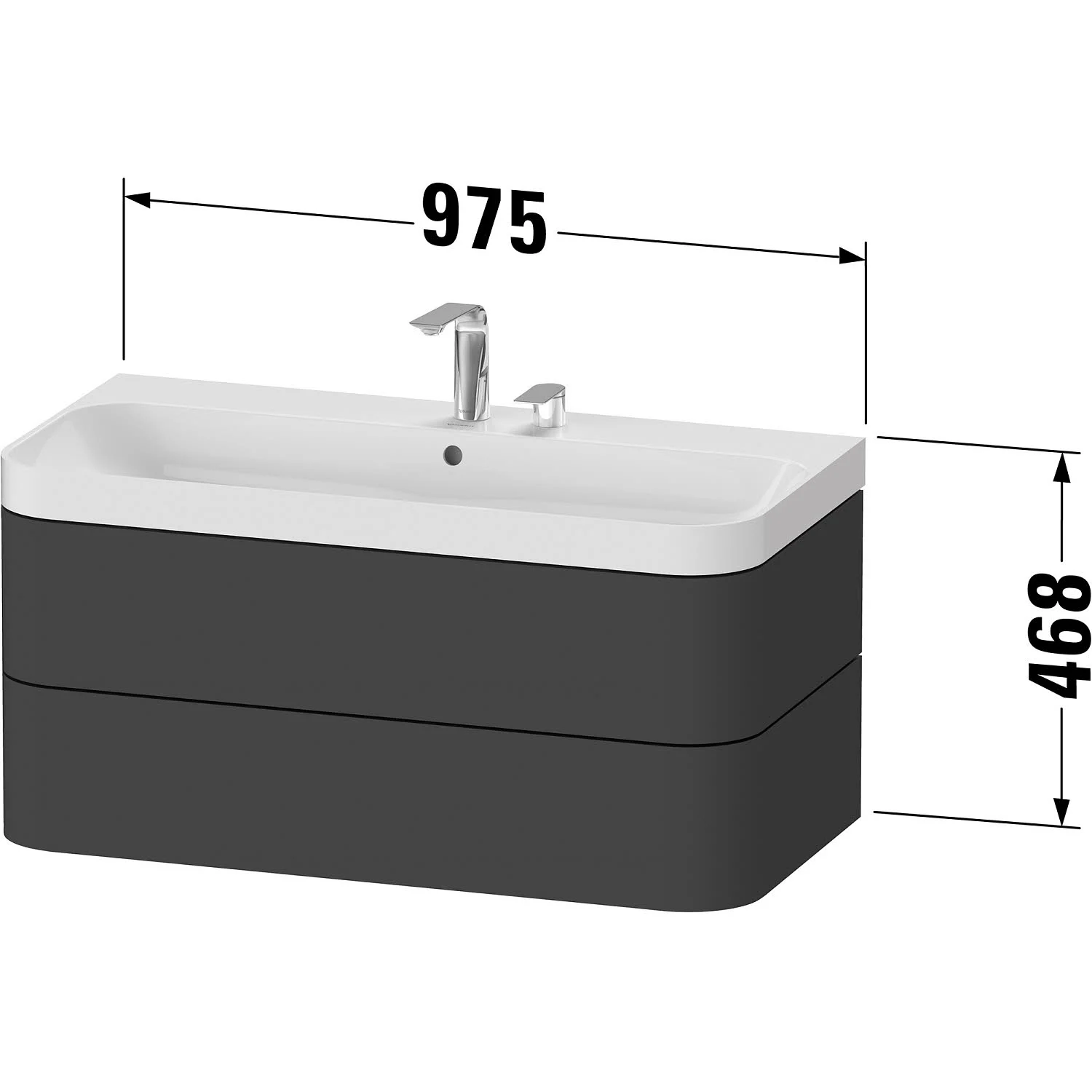 Rysunek techniczny umywalki z wymiarami, Duravit