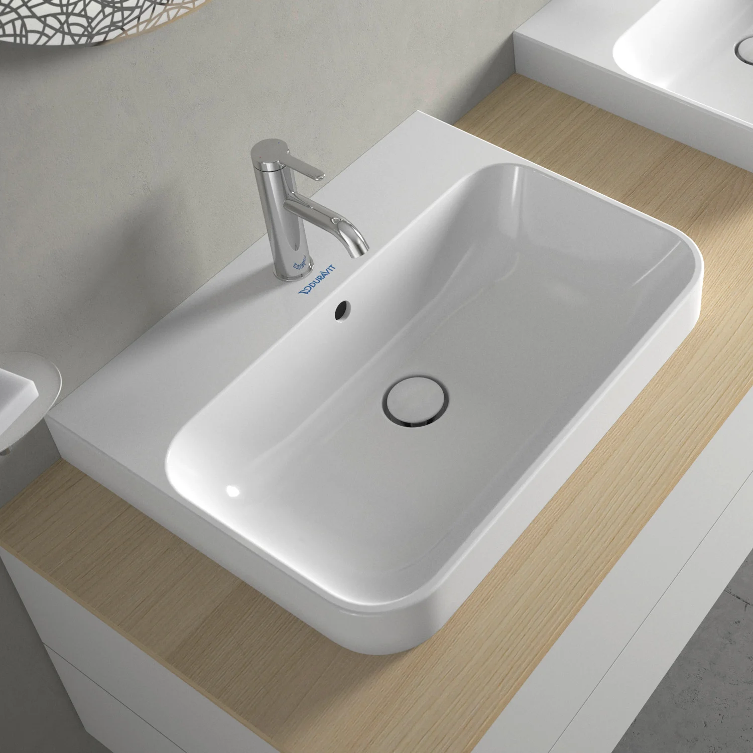 Duravit Happy D.2 Plus Aufsatzbecken 60 cm weiß, mit Überlauf, 1 Hahnloch