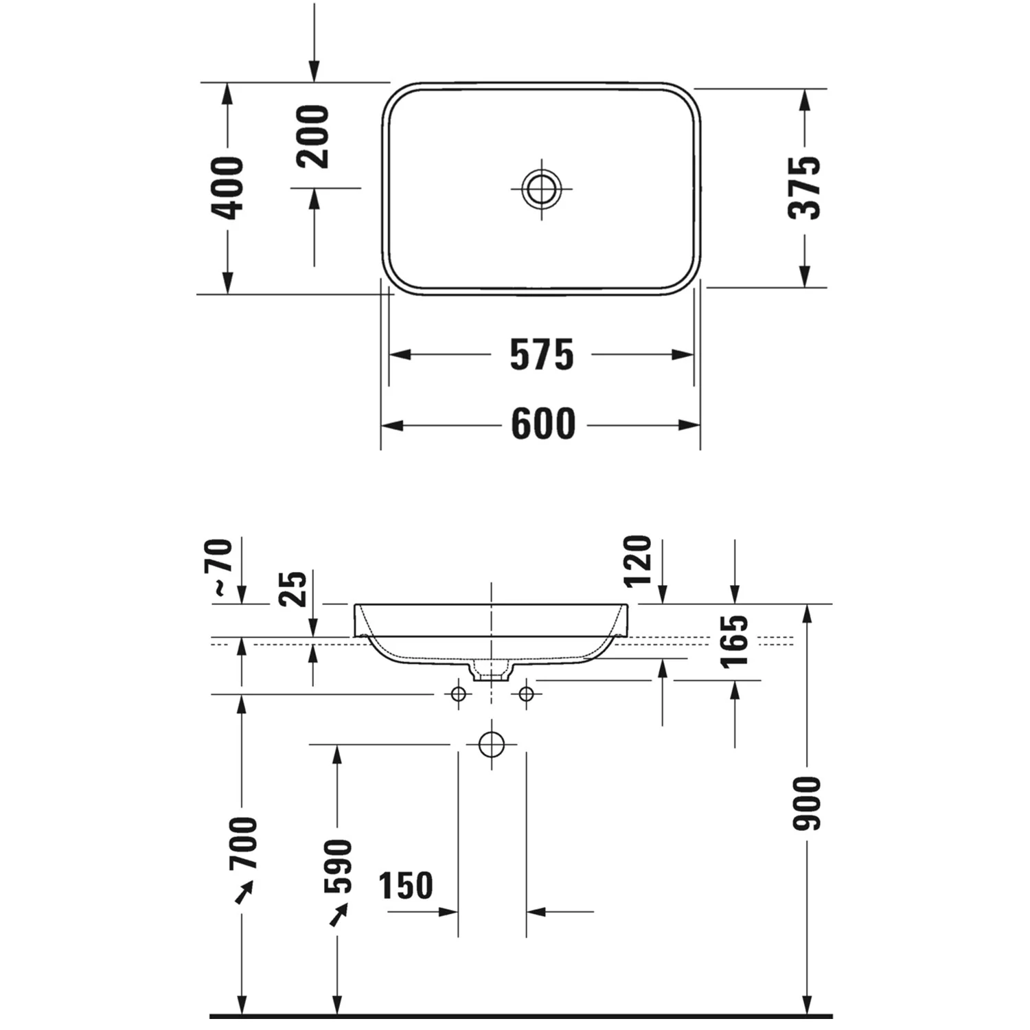 Duravit Happy D.2 Plus Aufsatzbecken 60 cm weiß, ohne Überlauf, ohne Hahnlochbank Bild 5