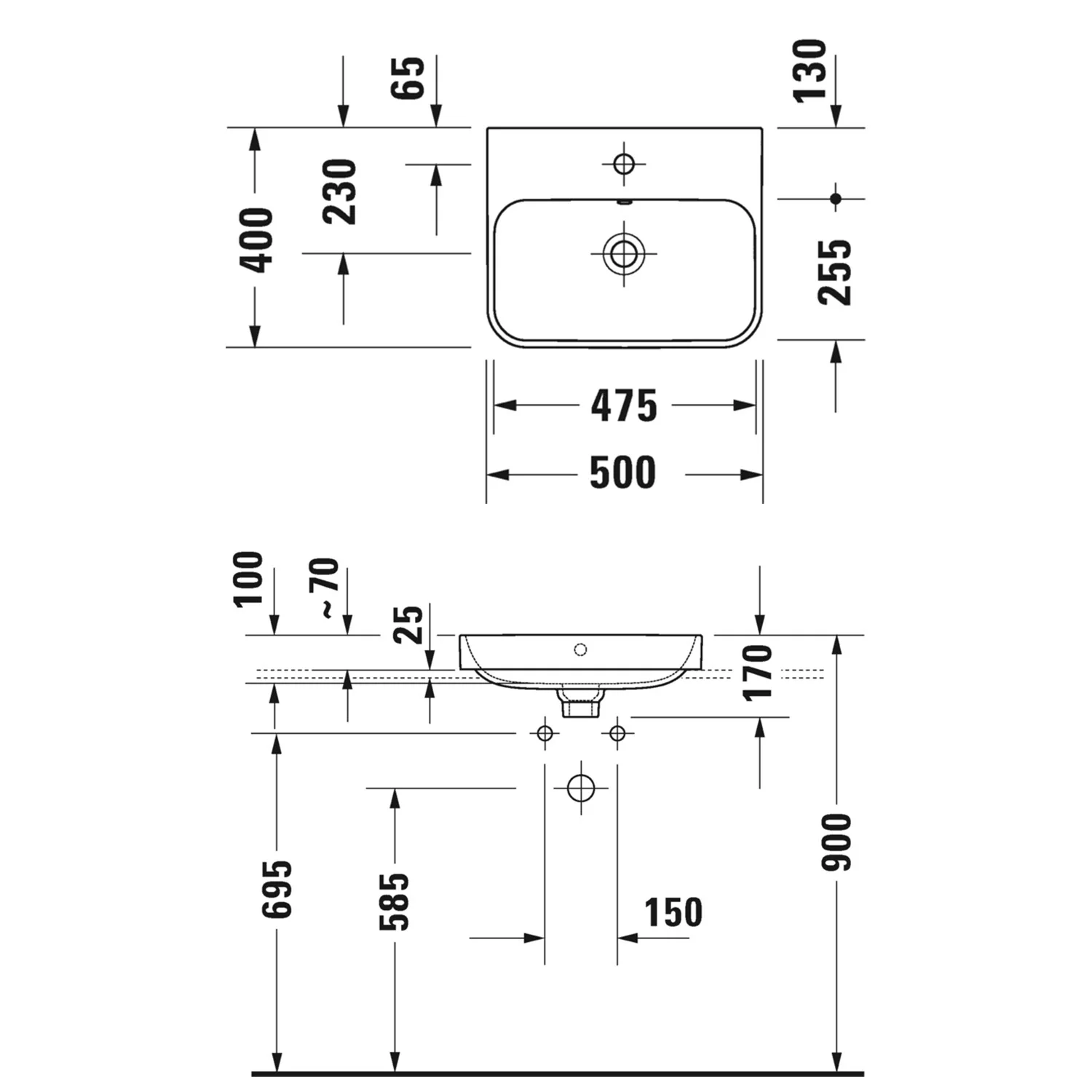 Duravit Happy D.2 Plus Aufsatzbecken 50 cm weiß/anthrazit, mit Überlauf, 1 Hahnloch Bild 3