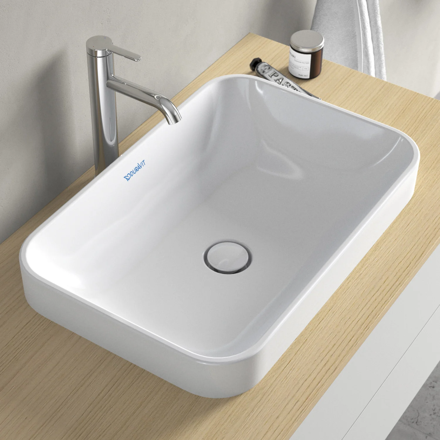 Duravit Happy D.2 Plus Aufsatzbecken 60 cm weiß, ohne Überlauf, ohne Hahnlochbank