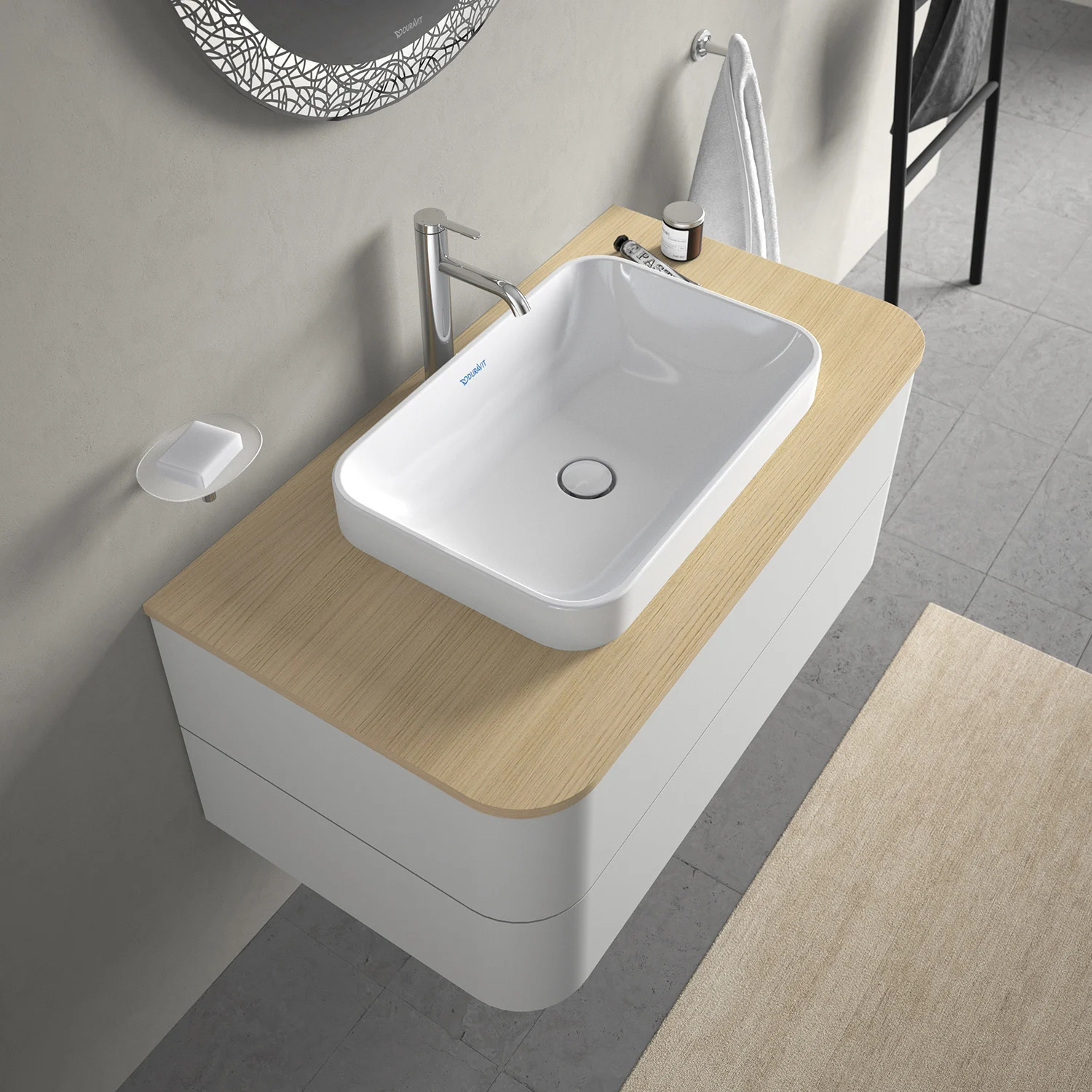 Duravit Happy D.2 Plus Aufsatzbecken 60 cm weiß, ohne Überlauf, ohne Hahnlochbank Bild 2