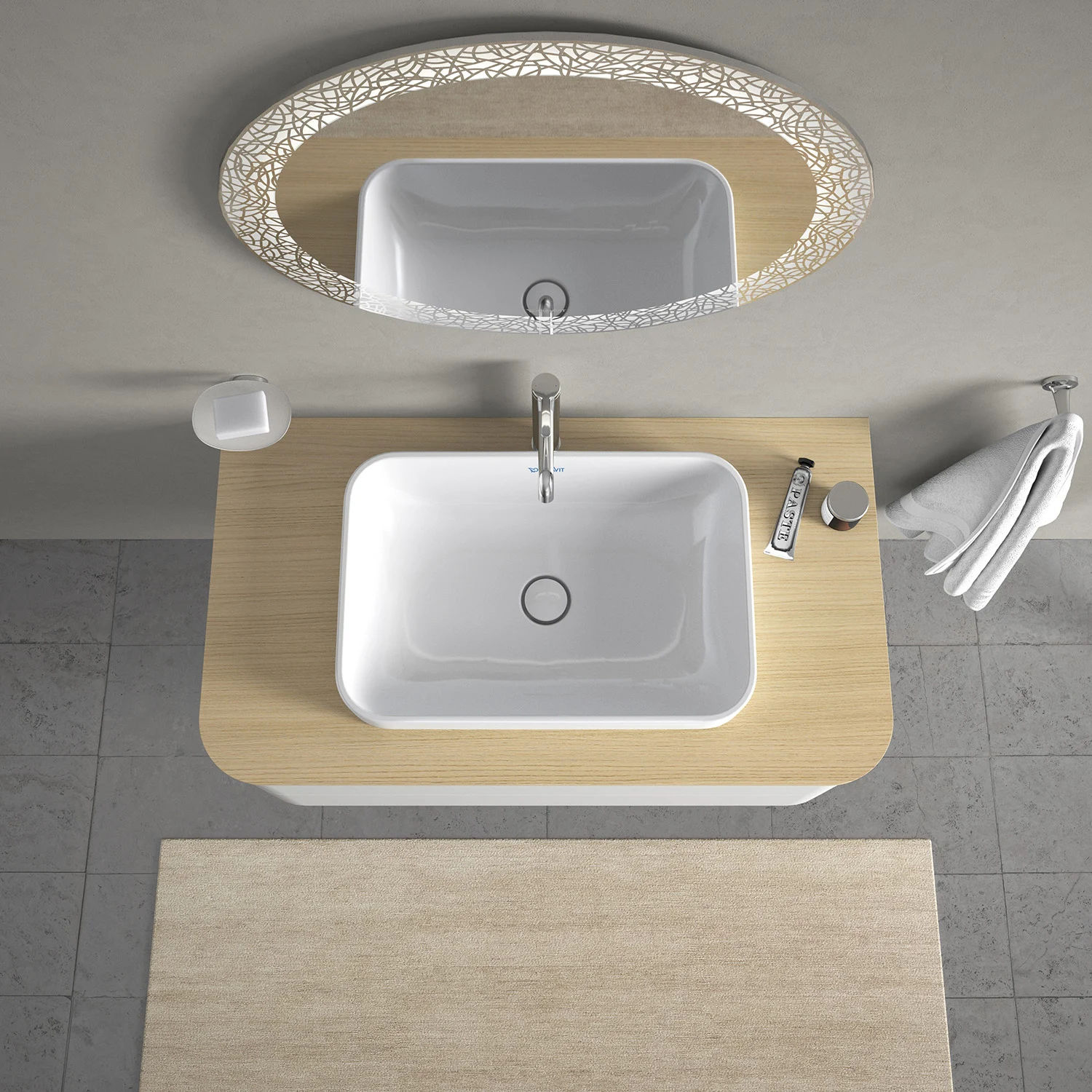 Duravit Happy D.2 Plus Aufsatzbecken 60 cm weiß, ohne Überlauf, ohne Hahnlochbank Bild 3
