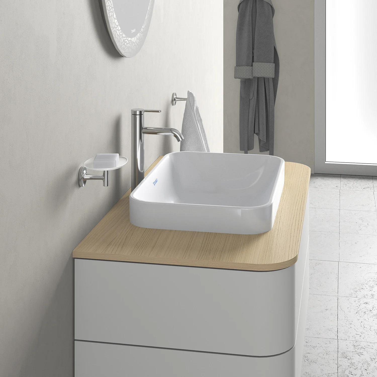 Duravit Happy D.2 Plus Aufsatzbecken 60 cm weiß, ohne Überlauf, ohne Hahnlochbank Bild 6