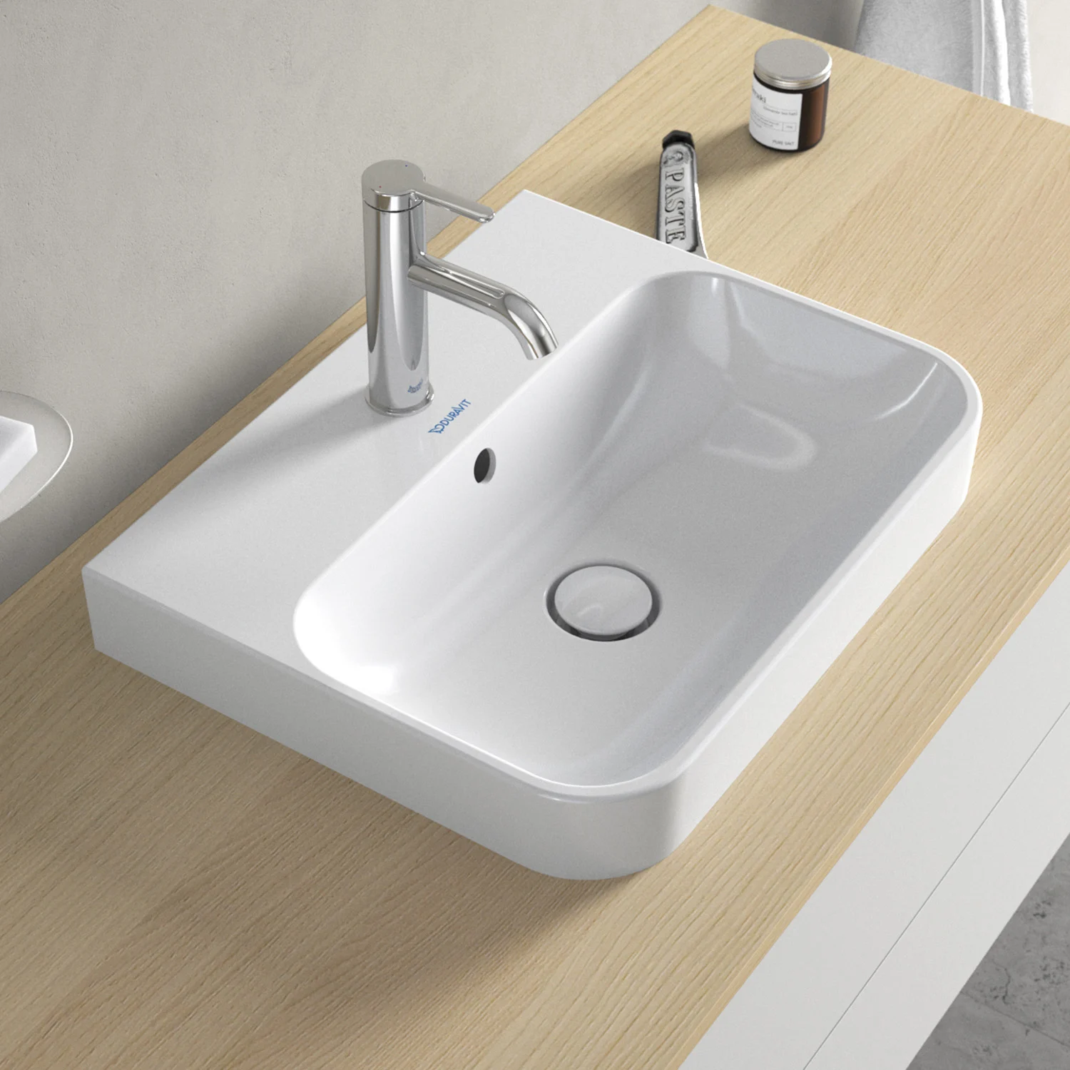 Duravit Happy D.2 Plus Aufsatzbecken 50 cm weiß, mit Überlauf, 1 Hahnloch