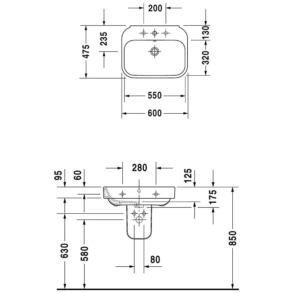 Duravit Happy D.2 Waschtisch 60 cm mit 1 Hahnloch Bild 2
