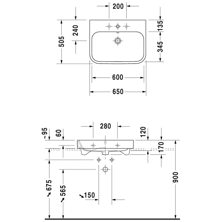 Duravit Happy D.2 Möbelwaschtisch 65 cm mit 1 Hahnloch Bild 2