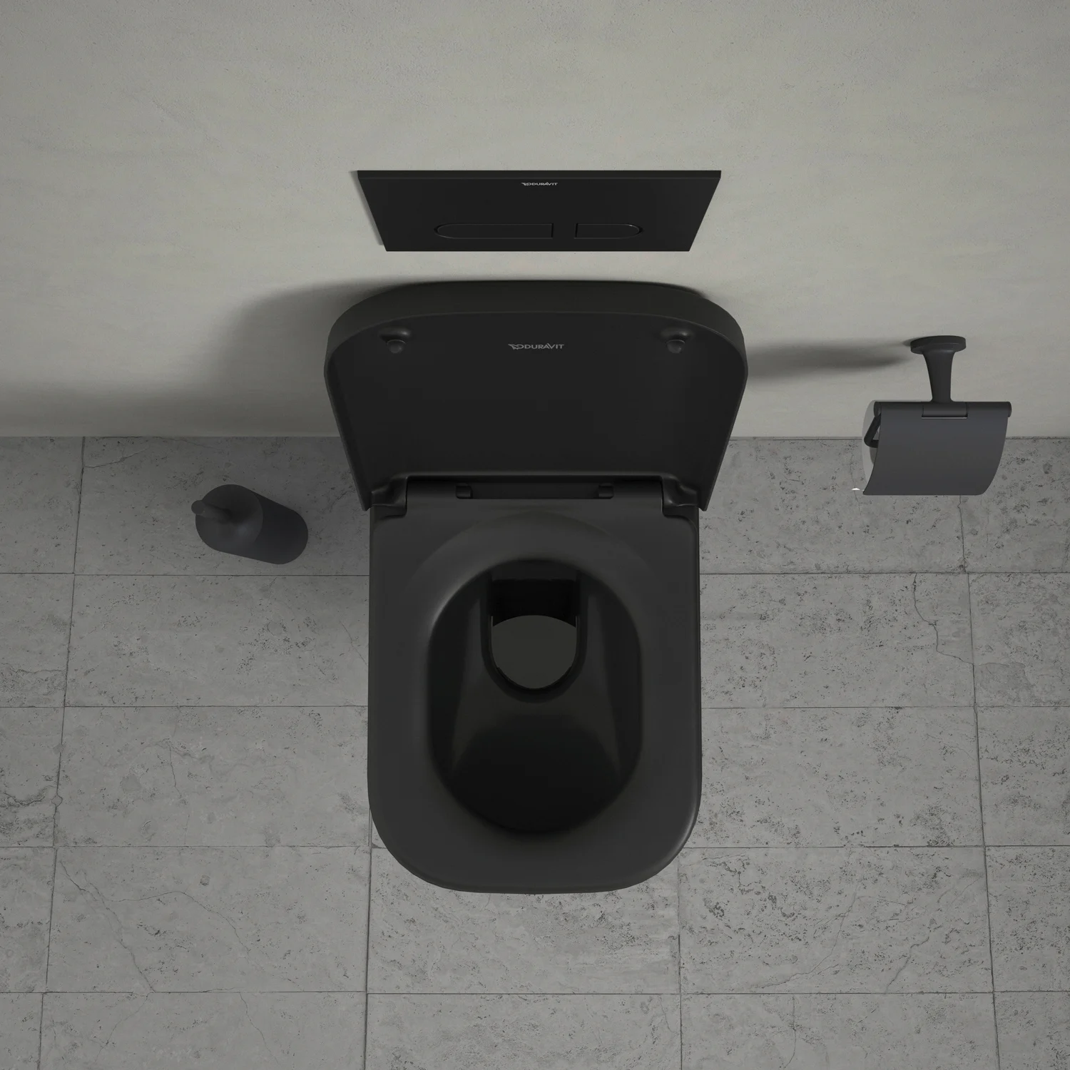 Czarna toaleta z góry w łazience, Duravit