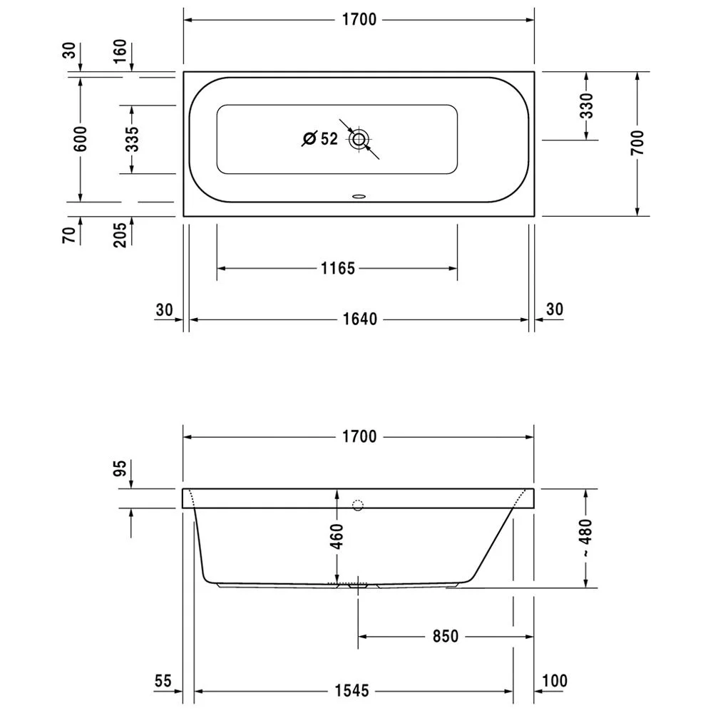 Duravit Happy D.2 Badewanne Rechteck 170 x 70 cm, Rückenschräge rechts Bild 2