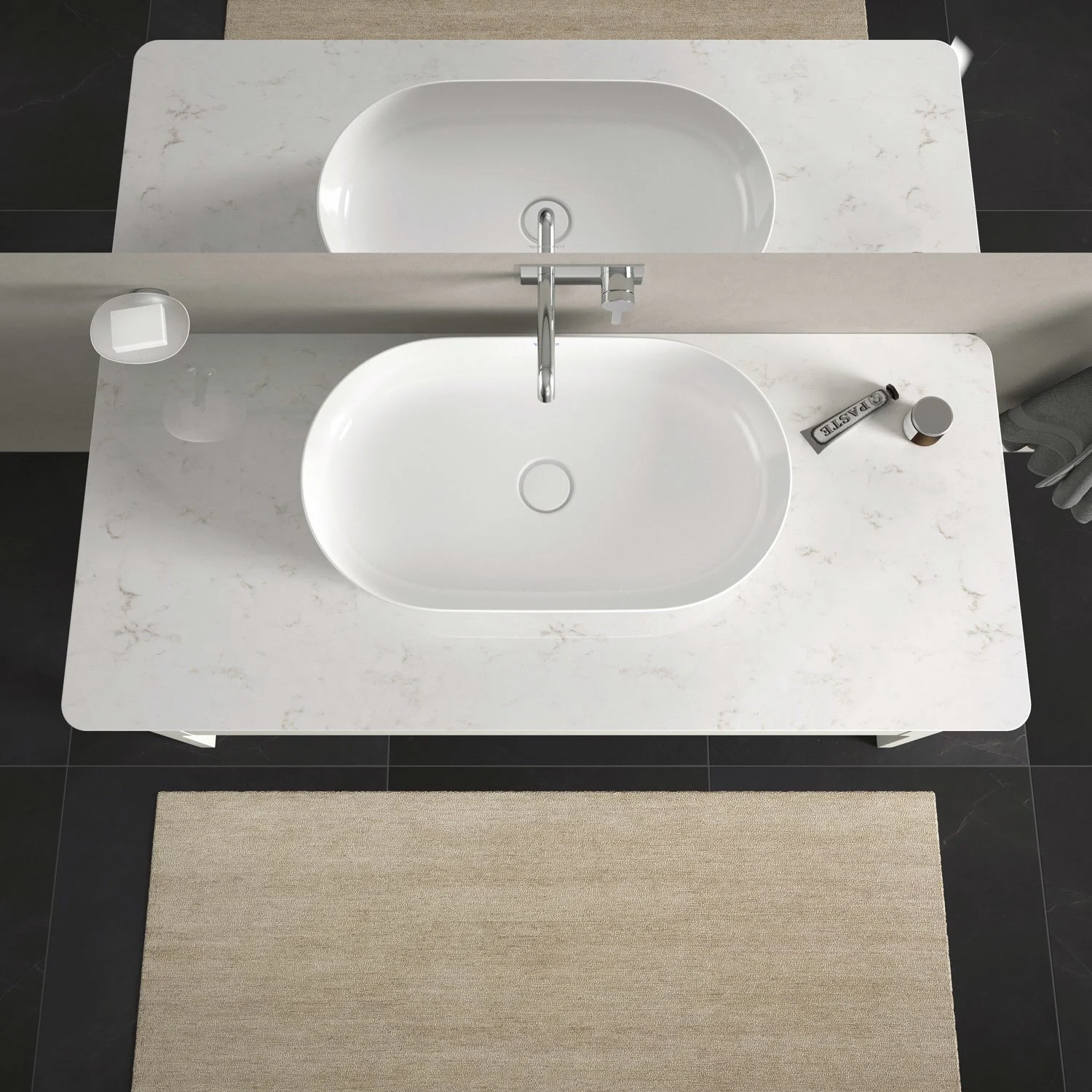 Umywalka na marmurowym blacie z góry, Duravit