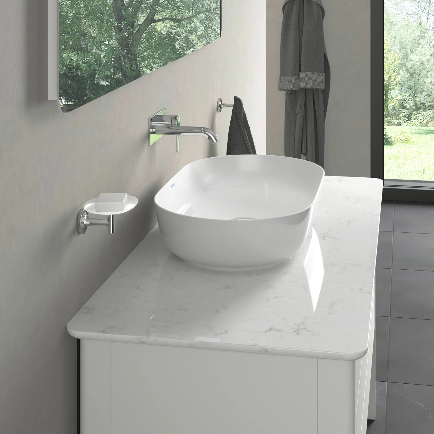 Umywalka na marmurowym blacie z boku, Duravit