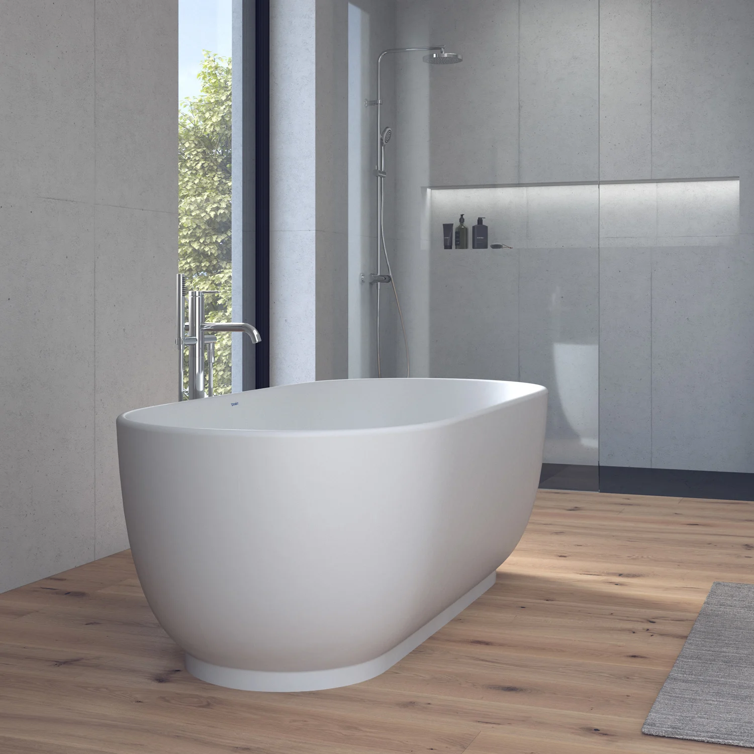 Wolnostojąca wanna z prysznicem w tle, Duravit