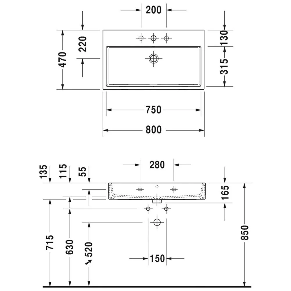 Duravit Vero Air Möbelwaschtisch mit 1 Hahnloch, 80 x 47 cm, ohne Überlauf Bild 2