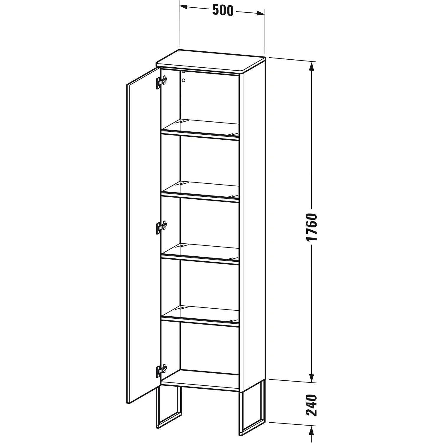 Rysunek techniczny wysokiej szafki z wymiarami, Duravit