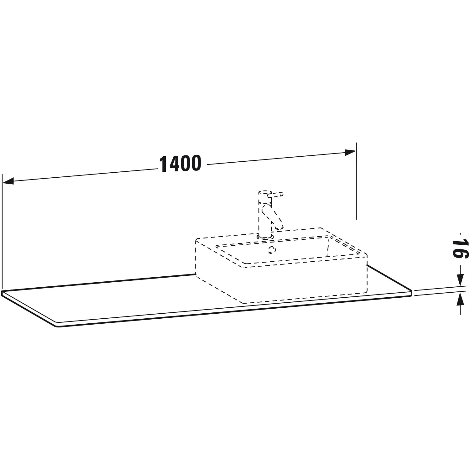 Rysunek techniczny konsoli umywalkowej 140 cm, Duravit