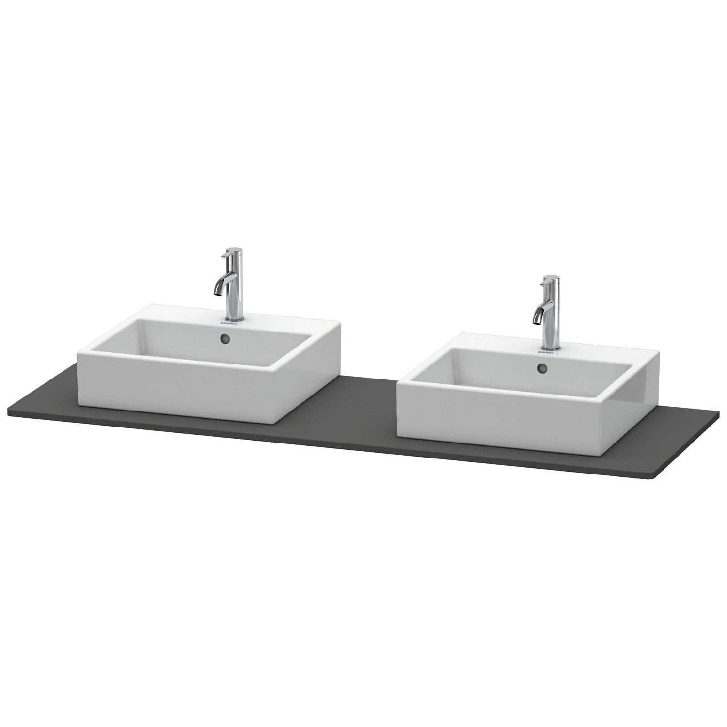 Dwa zlewy na ciemnej konsoli, widok z przodu, Duravit