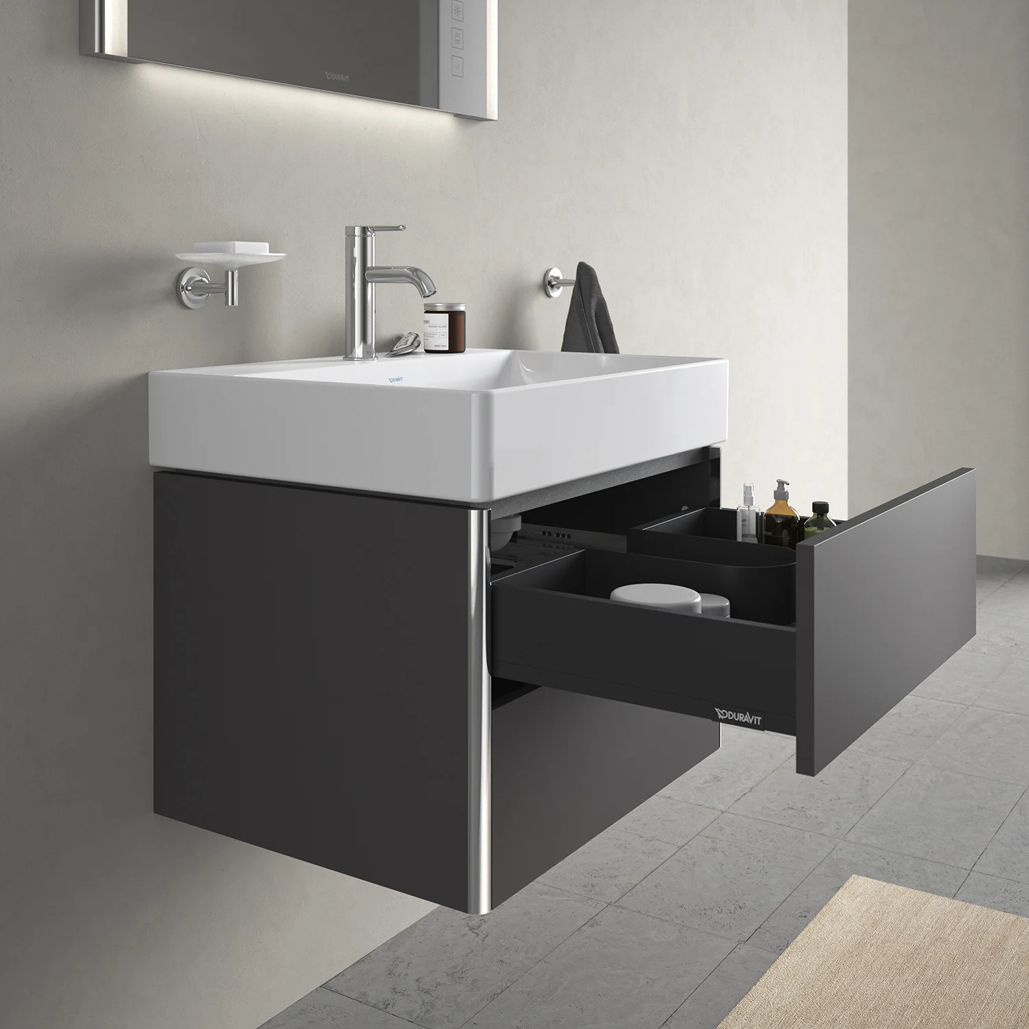Otwarta szafka umywalki ściennej w łazience, Duravit