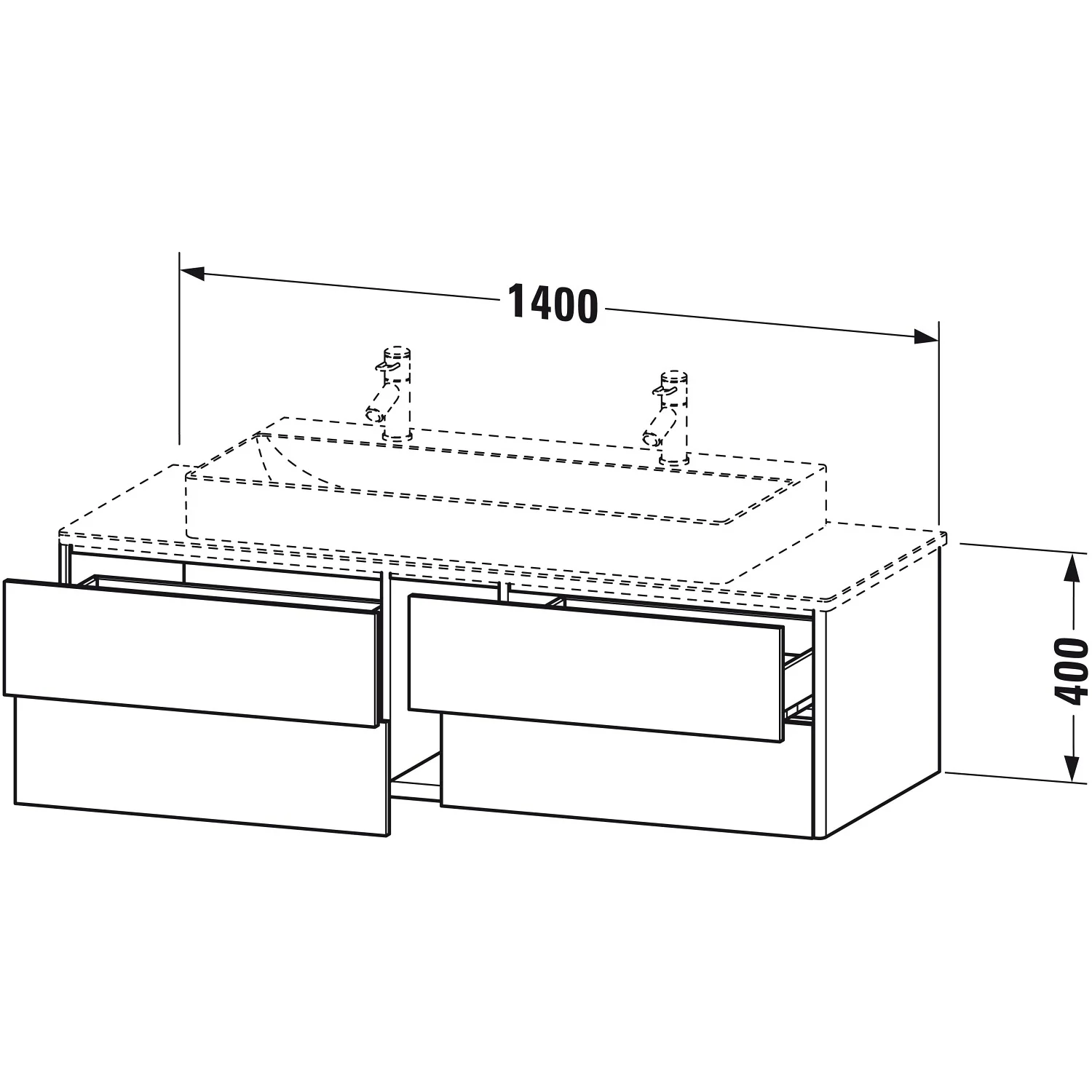 Duravit XSquare Waschtischunterbau für Konsole wandhängend 140 cm mit 4 Schubkästen, für Becken mittig Bild 3