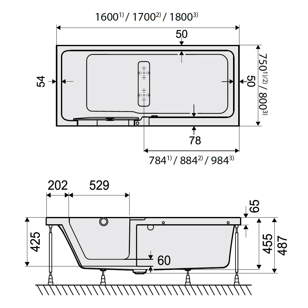 DUSCHOLUX Step-in Pure Badewanne 170 x 75 cm mit integriertem Wasserzulauf, Einstieg links Bild 5