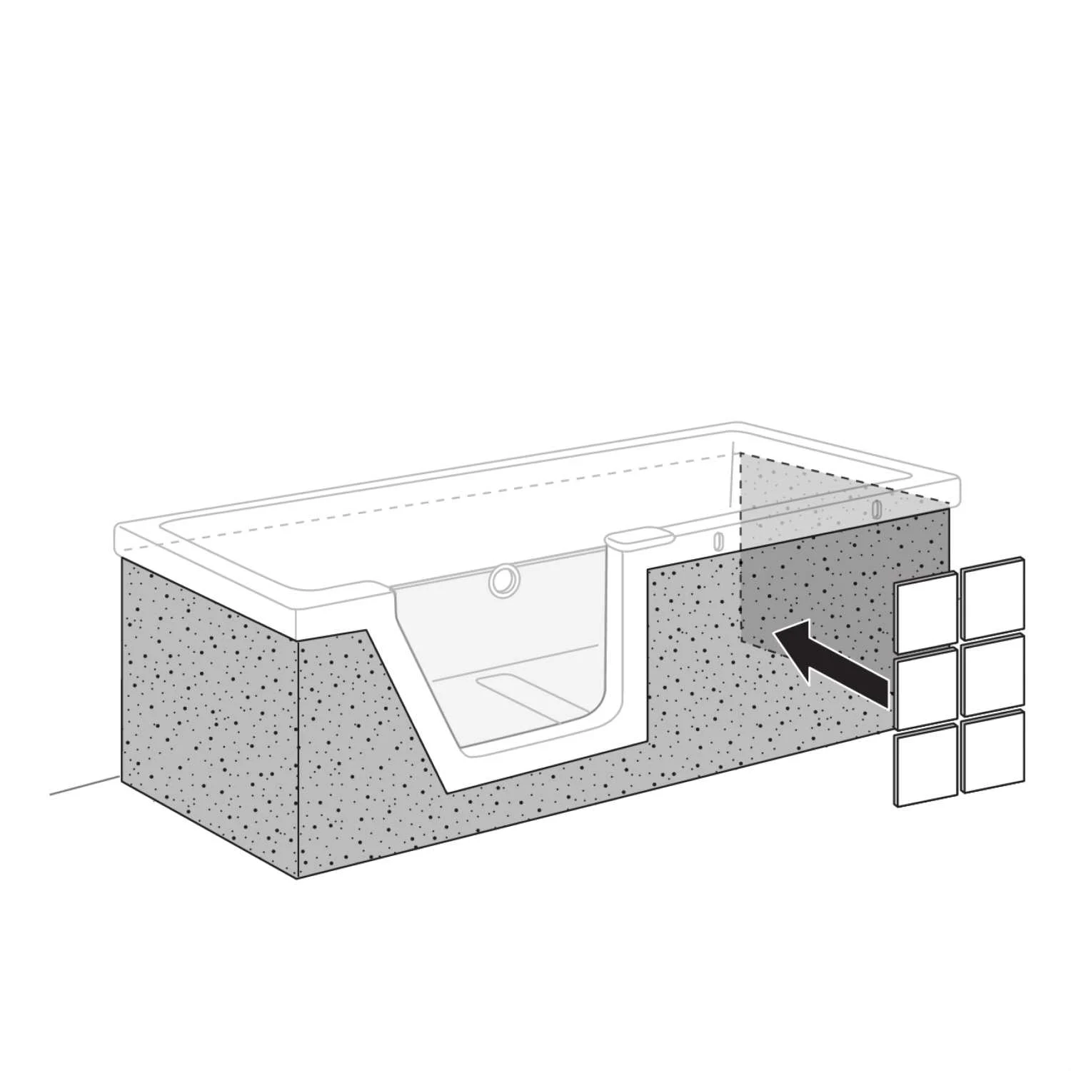 DUSCHOLUX Fliesenträger für Step-In Pure 170 x 75 cm Front-, Rücken-, Fußteil, Einstieg links