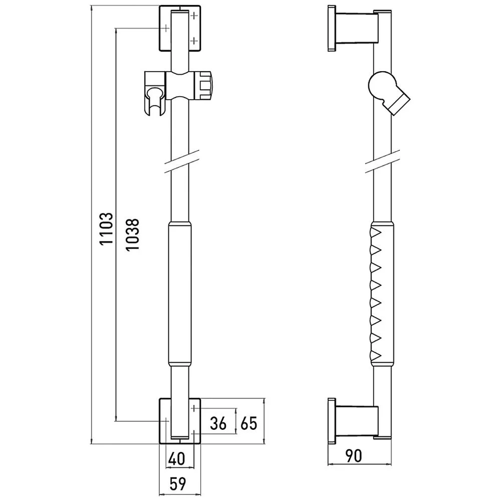 Rysunek techniczny akcesorium prysznicowego z wymiarami, Emco