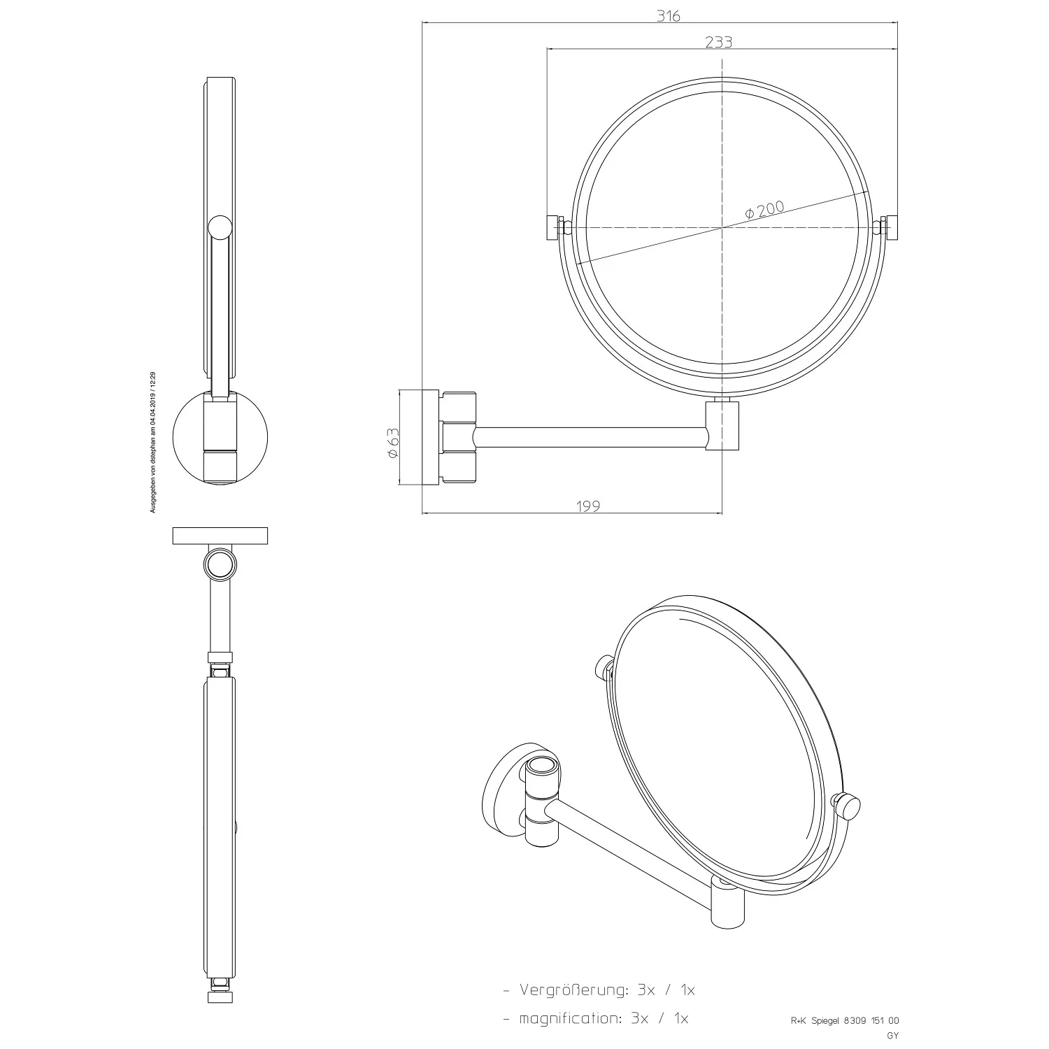 Emco Rasier- und Kosmetikspiegel Wandmodell mit 3-fach Vergrößerung, rund Ø 20 cm Bild 2