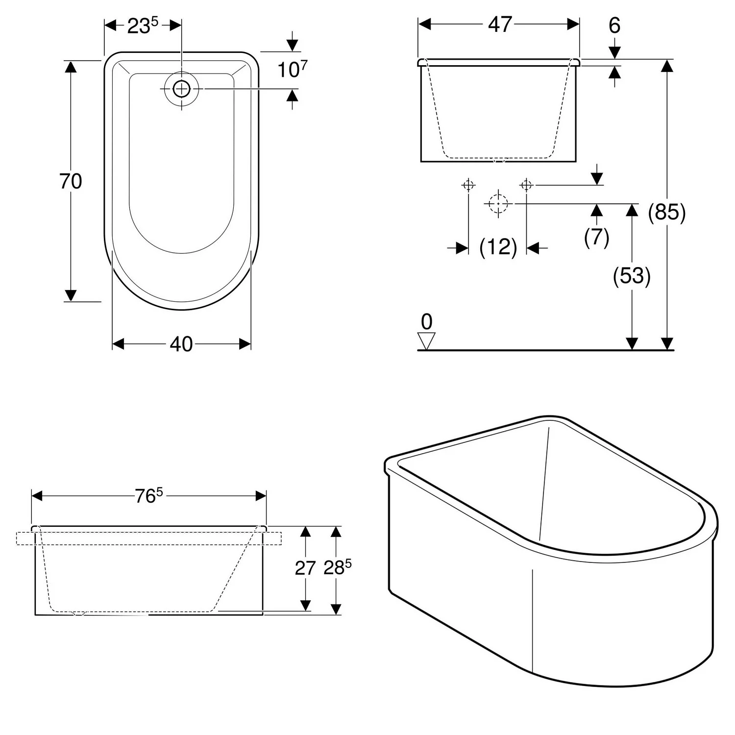 Geberit Bambini asymetrische Badewanne 40 l Bild 2