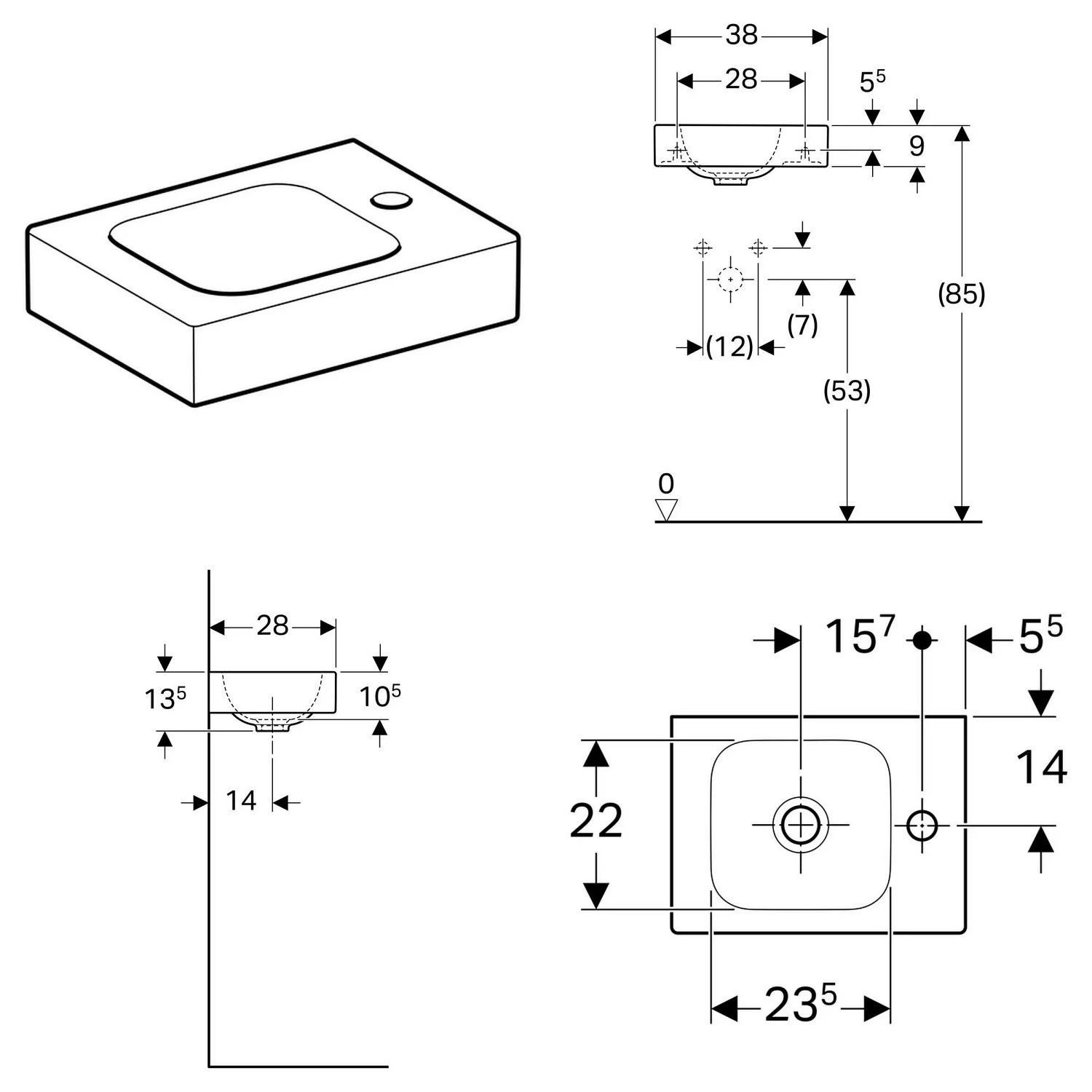 Geberit iCon Handwaschbecken 38 cm mit Hahnloch rechts Bild 4
