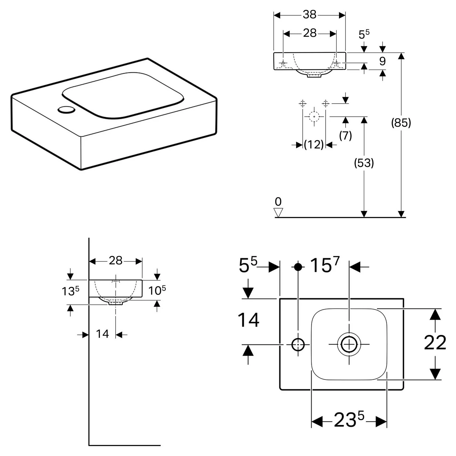 Geberit iCon Handwaschbecken 38 cm mit Hahnloch links Bild 4