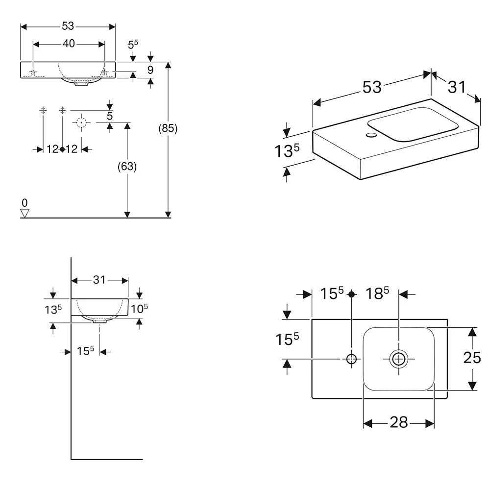 Geberit iCon Handwaschbecken 53 cm mit Ablagefläche links Bild 3